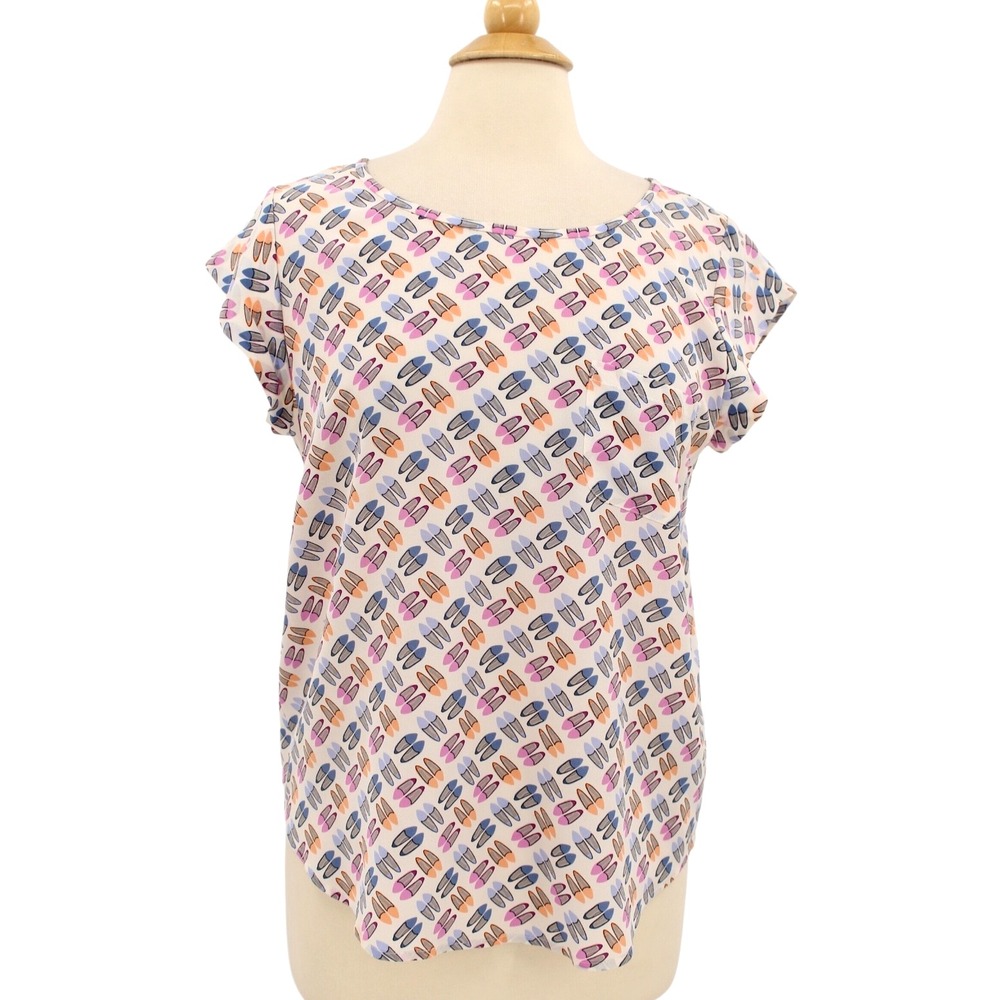 Joie Silk Blouse‎ women Medium Shoe Print Cap Sleeve Colorful